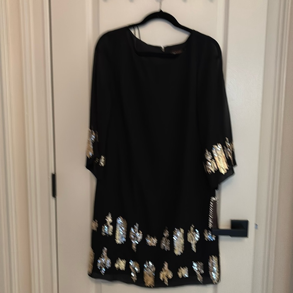 NWT cocktail dress black w/gold sequins.  Sz S